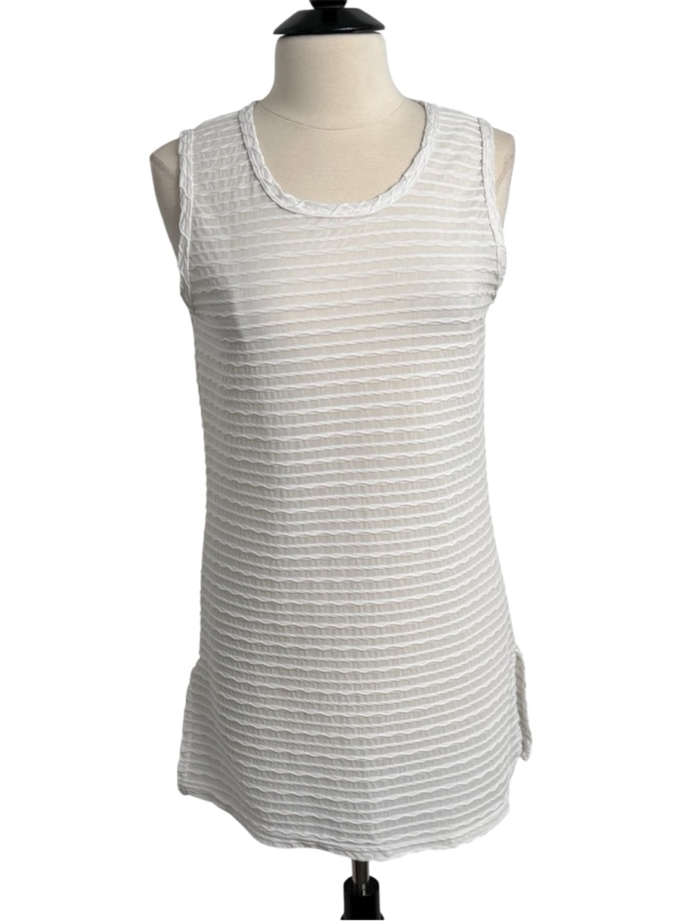 Beach Cabana Women's Sleeveless Shutter Stripe Textured Tunic Top, White, Size M